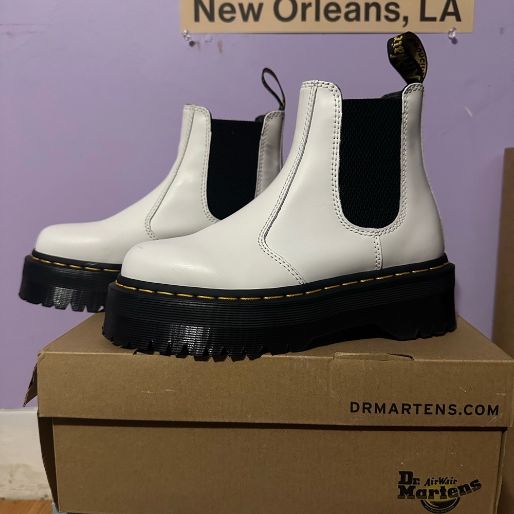 Dr. Martens White and Black Platform Chelsea Boots